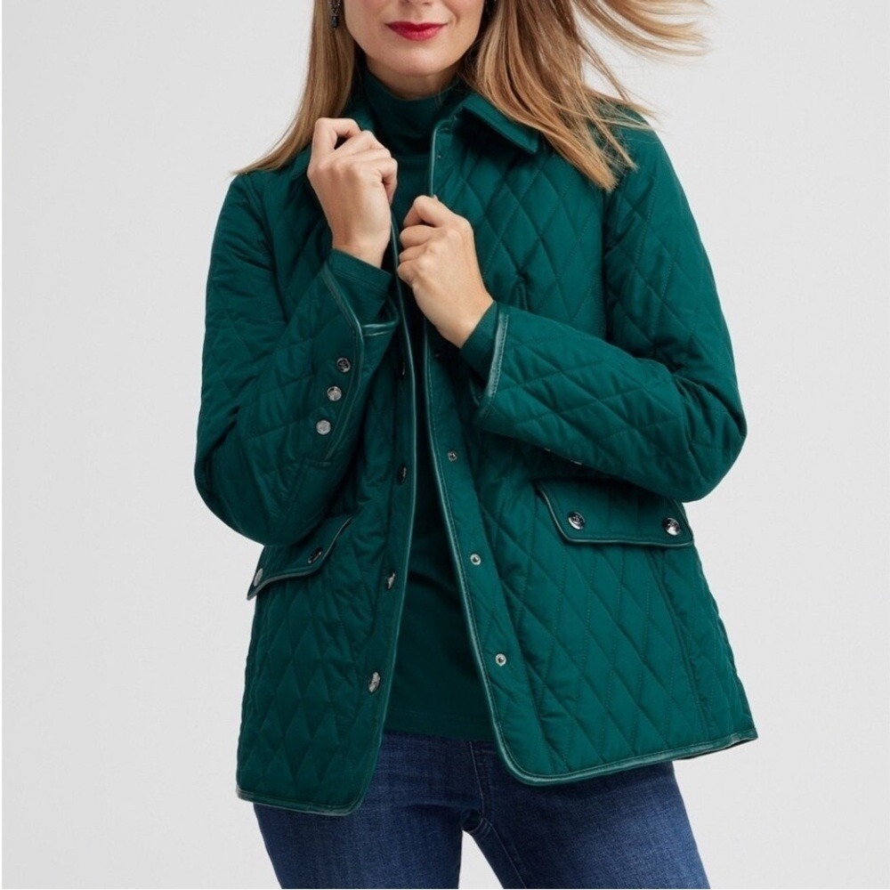 PRICE DROP CHICOS Size 1 US Medium Quilted Mid Length Jacket‎ Jasper Green NWT